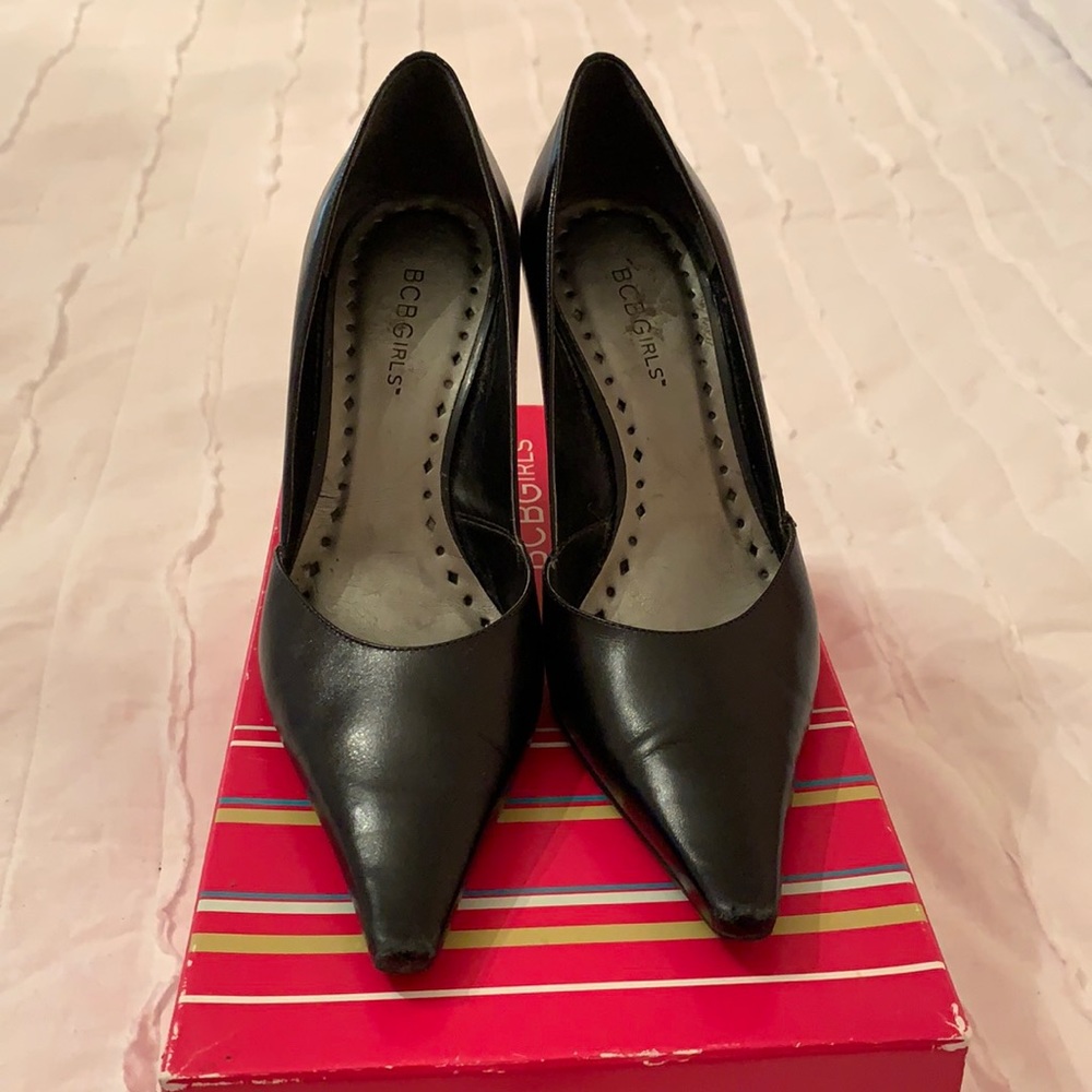 Black Kid Point Heels